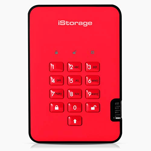 iStorage diskAshur2 HDD 4TB Rot - Sichere tragbare Festplatte - Passwortgeschützt - Staub- und wasserdicht - Hardware-Verschlüsselung