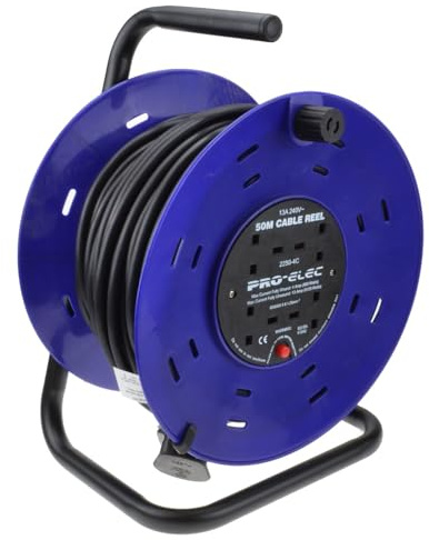 kenable 4 Way Gang Mains Extension Reel Cable 13 Amp Power Outlet Heavy Duty 1.25mm² with Thermal Cut Off 50m