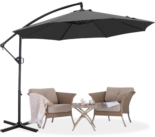 ABCCANOPY 10FT Cantilever Patio Umbrella with base included, 360° Rotation Outdoor Offset Umbrella for Backyard, Deck, Poolside (Dark Gray)