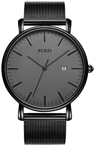 BUREI Herren-Armbanduhren,Minimalistische Analog-Quarz-Uhren für Männer mit Mesh-Band,Geschenke für Männer