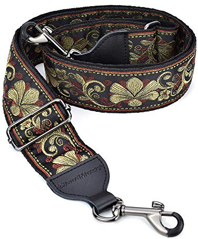 Cloumdomusic Banjo-Gitarrengurt für Handtasche, Geldbörse, Jacquard, gewebt mit Lederenden und Metallclips, Vintage-Pattal