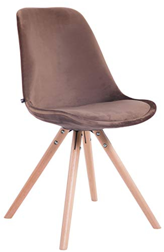 CLP Retrostuhl Toulouse Samt Rund Mit Hochwertigem Sitzpolster I Lehnstuhl Mit Stabilem Holzgestell I Sitzhöhe 48 cm, Farbe:braun, Gestell Farbe:Natur