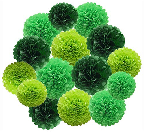 Lucky Green Tissue Paper Pom Poms, St. Patrick's Day Party Decoration Kit 21pcs of 8,10,12 inch Paper Pom Poms for Birthday Graduation Baby Shower, Spring School DIY Parties