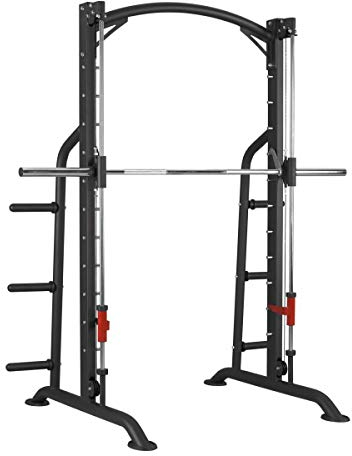 GORILLA SPORTS® Power Rack - inkl. Langhantelstange, 25 mm / 50 mm, bis 300 kg Belastbar, 6 Hantelscheibenablagen, aus Stahl, Schwarz - Multipresse, Kraftstation, Smith Machine, Power Cage, Squat Rack