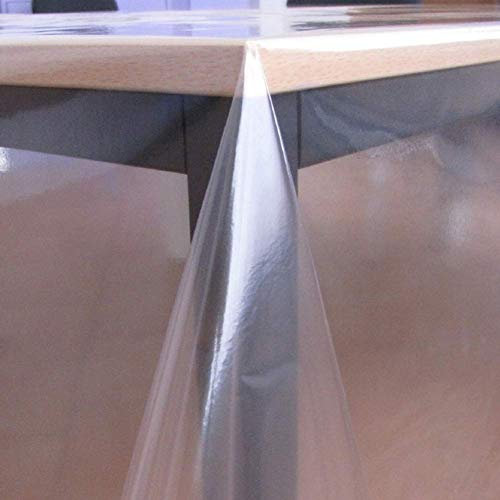 KEVKUS Tischfolie Tischdecke glasklar durchsichtig transparent 0,1 mm wählbar in eckig rund oval (Rand: Schnittkante (ohne Einfassung), 140 x 220 cm eckig)