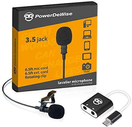 PowerDeWise Micrófono USB Tipo C Micrófono de Solapa Lavalier Omnidireccional con Tarjeta de Sonido diseñado para PC, micrófono MacBook, iPad para grabación
