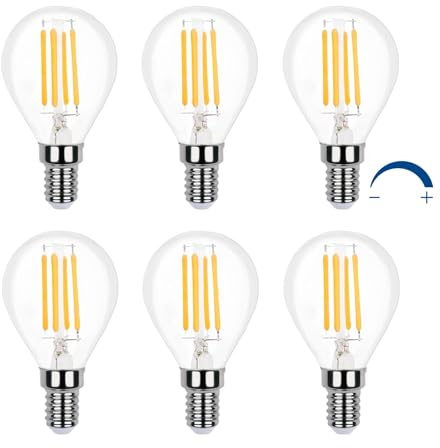 Akynite Lampadina Globo LED G45 E14 Dimmerabile Luce Calda 2700K 400LM, AC 230V, Lampadine Sfera Filamento LED Attacco Piccola, Lampadina Decorativa E14 Calda per Lampadario, set di 6