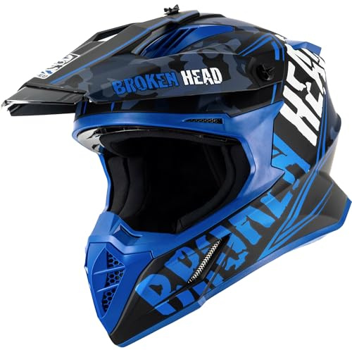Broken Head Squadron Rebelution Camouflage Blau - Leichter MX-Helm für Supermoto, Motocross & Quad mit DD- & Ratschenverschluss, für Motorradfahrer, Designed in Germany L (58 cm)