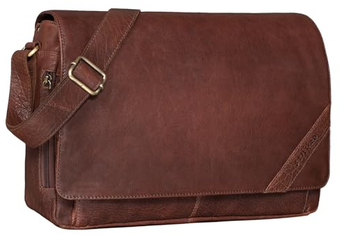 STILORD Nick Umhängetasche Leder Herren Damen Unitasche 15.6 Zoll Laptoptasche Aktentasche Bürotasche Vintage Büffel-Leder Farbe:Cognac - glänzend