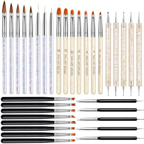 EBANKU 33pcs Acryl Nagelpinsel Set, UV Gel Nail Art Pinsel | Nagel Blume Malerei Pinsel Doppelseitige Nagel Dotting Nail Art Pen Liner Nagelverlängerung Gel Pinsel für DIY Nagelstudio