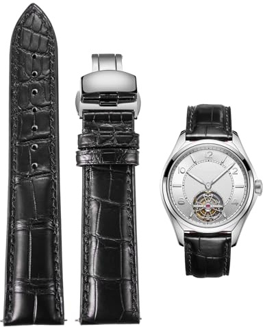 BINLUN Leder Uhrenarmband Echtes Krokodilleder Uhrenarmbänder Alligator Lederarmband für Herren Damen Schnellverschluss Faltschließe 3 Farben Handgemacht Klassische Mode 18mm 19mm 20mm 21mm 22mm 24mm