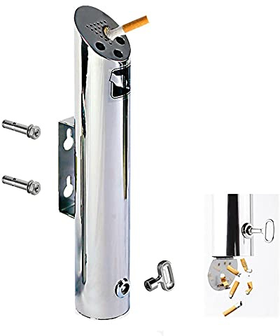 JTYX Wall Mounted Ashtrays for Outside Stainless Steel 304 Cylinder Wall Mounted Ashtray Lockable Outdoor Large Capacity Public Cigarette Butt Receptacle,46X7.5X10.5CM