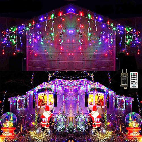 Qedertek Eisregen Lichterkette Außen 10.8M 432 LED Bunt Lichtervorhang Weihnachtsbeleuchtung mit Fernbedienung, Timer, 8 Modi, Wasserdicht Eiszapfen Lichterkette für Balkon Geländer Weihnacht Deko