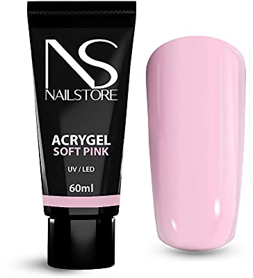 Nail Store AcryGel – Gel de Construcción de Alta Viscosidad – Sistema Híbrido Gel y Acrílico para Uñas – Ideal para Moldes Dual y de Papel – Curado UV/LED – Calidad Profesional 60ml (Soft Pink)