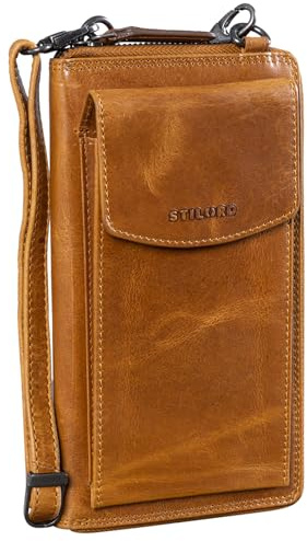 STILORD Damen Umhänge Geldbeutel aus Leder mit Handyfach - 2 in 1 Geldbörse Handytasche zum Umhängen - Crossbody Portemonnaie für Frauen Sarah Echtleder groß Farbe:Perugia-braun