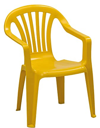 KHG Kinderstuhl mit Armlehne gelb, Gartenstuhl, Sessel für Kinder mit 27 cm | Sitzhöhe, aus Kunststoff stapelbar, kippsicher, wetterbeständig, Sitzgelegenheit für Innen- und Außenbereich