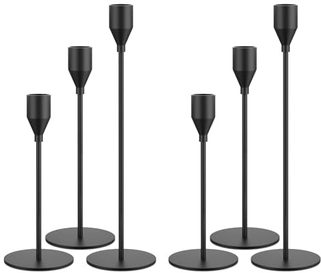NLBTW Black Taper Candle Holders Set of 6, Metal Candlestick Holders for Table or Mantel Decor Centerpiece, Candle Stick Holder Decor for Wedding, Dinning, Party or Anniversary