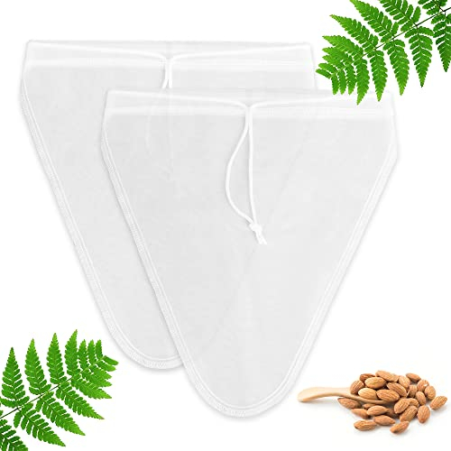 Yoassi 2Pcs Bolsa Leche Vegetal, Bolsa Colador de Malla Fina con Cordón, Bolsa Filtro Nailon Reutilizable para Colar Alimentos, Leche Vegana, Zumos, Cerveza Casera, Batidos de Frutas y Verturas