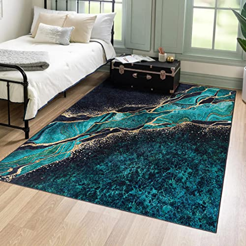 Mazovia Tappeto Soggiorno 140x200cm Verde Astratto Glamour Elegante | Tappeto per Camera da Letto Sala da Pranzo Ufficio Antiscivolo Lavabile in Lavatrice Antiallergico Facile da Pulire Sintetico