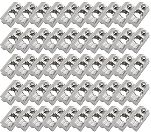 RANRAO 50 Stück Nutensteine mit Kugel Nut 8, Nutensteine M8, M8 Nutenstein Europäischer, T8 Gleitmuttern aus Silbernem für Aluminiumprofil Extrusionsschlitz für Aluminiumprofil-Extrusionsschlitz