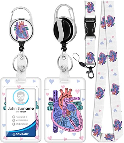 Plifal ID Badge Holder with Lanyard and Retractable Heart Cardiac Badge Reel Belt Clip, Unique Cardiology Nurse RN Nursing Doctor Medical Key Keychain Lanyards Clip for Women Men