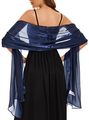 chuangminghangqi Damen Elegante Schal Sommer Dunkelblau Satin Stola Bridal Abend Wrap Schal Silk Feel Long Stolen für Abendkleid Party Hochzeit Braut Brautjungfer Frauen geschenk(Dunkelblau)