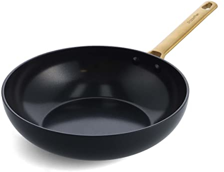 Greenpan Reserve - Sartén antiadherente de cerámica saludable anodizada dura, 28 cm, mango dorado, sin PFAS, apto para lavavajillas y horno, color negro