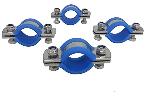 Stainless Steel Heavy Duty Flat Band Pipe Hose Clamp with Rubber Cushion, Multipurpose Rigid Handless Split Ring Clamp Bracket ID 32mm, Pack of 4