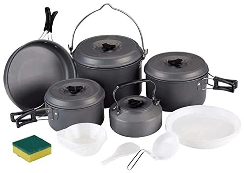 Olla portátil para Acampar para 7-8 Personas, Kit de desorden de Utensilios de Cocina para Acampar, Juego para Exteriores de ollas para Picnic, Utensilios para ollas de Picnic, jue