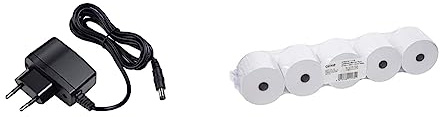 Casio AD-A60024 Netzadapter & Genie Additionsrollen Ersatz-Papierrollen geeignet für Kassen und druckende Tischrechner 40 lfm 100 Prozent Holzfrei 57 x 12 mm, weiß, 5 Stück
