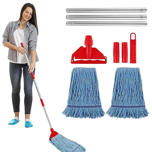 Sutowe Balai à franges commerciales sol extrémité bouclée - Balai industriel robuste manche long en acier inoxydable - Serpillère humide pince - Balai industriel commercial la
