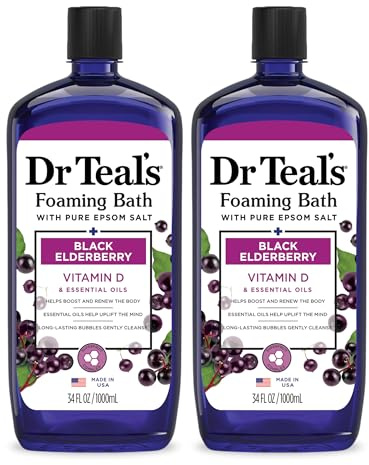 Dr Teal's Foaming Bath with Pure Epsom Salt, Black Elderberry with Vitamin D, 34 fl oz (Pack of 2)