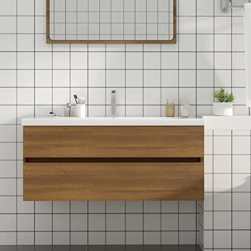 JUNZAI Mueble de Lavabo, Armario Bajo Lavabo, Marrón Roble 100x38,5x45 cm