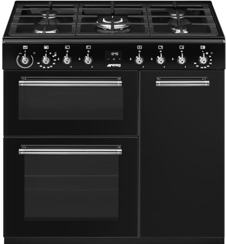 Smeg Concert CX93GMBL Cuisinière double combustible 3 cavités Noir 90 cm