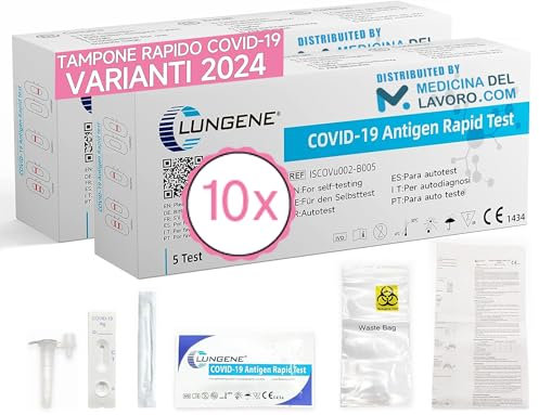 CLUNGENE – 10 x Tamponi Covid 19 Rapido 2025 Nasale, Kit Rapido Tampone per l'Antigene SARS-COV-2, Validato Nuove Varianti 2025. Sensibilità 100% a carica virale alta, 10 TEST