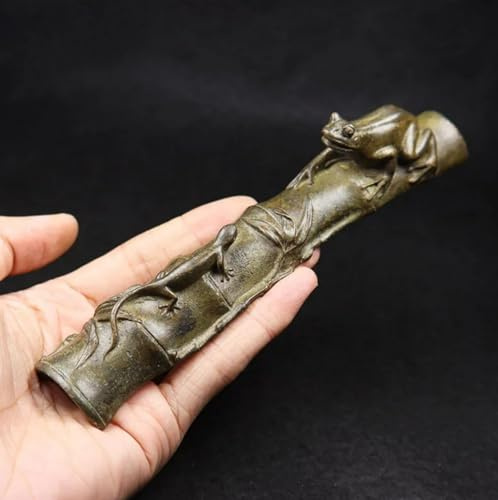 MANGOUSONG Figuren aus Messing, 17,9 x 3,4 cm, antikes Kupfer, Bambus, Frosch, Eidechse, Vintage, Heimdekoration, Handwerk, Metalltiere, kleine Statue, Feng Shui, Schreibtisch-Ornament
