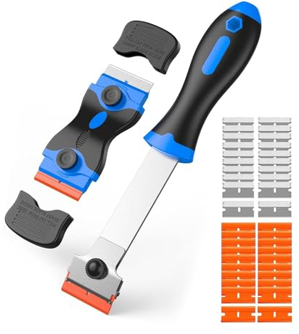 2 Pezzi Lungo Raschietto Raschietto Vetro per Legno con 20 Lame in Acciaio Inox 20 Lame in Plastica per Pulizia Per Etichette, Colore, Cucina e Casa Piano Cottura e Forno (Blu)