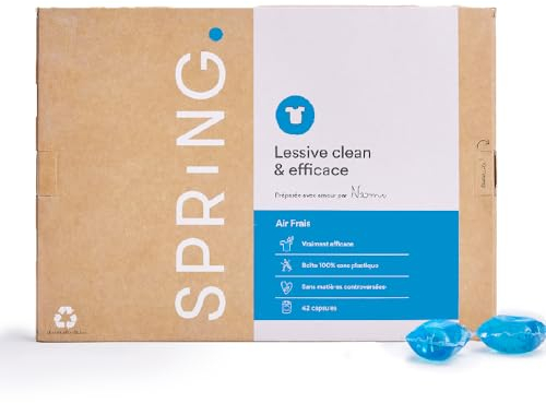 SPRiNG - Lessive Air Frais - x42 Capsules - Fraîcheur Longue Durée - Nettoyage Efficace - Formule Clean - Parfum Agréable - Éco-responsable