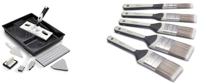Harris Seriously Good Walls & Ceilings Paint Pad Set | Handle, Large Corner Edging Window, Extended Sash Pad & Tray | Cutting in | 9 & SGOOD 5BRUSH Set, 1 x 0.5, 1 x 1, 1 x 1.5, 2 x 2 Paint Brushes