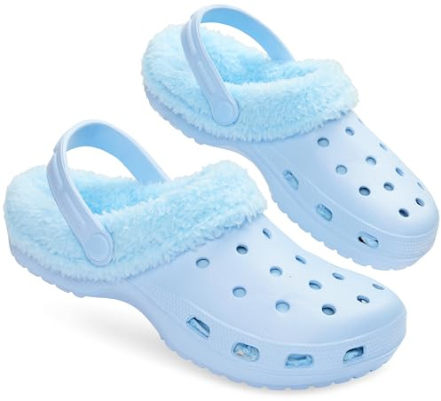 CityComfort Damen Hausschuhe Fleece Gefüttert, Clogs Damen - Geschenke für Frauen (Baby Blau, 38 EU)