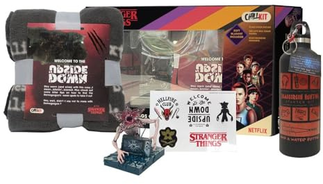 Neamedia Icons Netflix Chill Kit - Stranger Things, officiell licens, komfortfilt, samlarfigur, vattenflaska i rostfritt stål, klistermärkesbräda, julklappsidé för fans