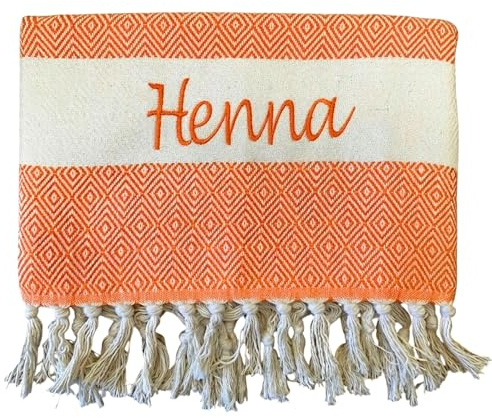 Arthi XXL Hamamtuch Strandtuch Personalisiert, 100x180cm, 100% Baumwolle, Saunatuch, Badetuch, Wellness, Yoga, Fitness, Sport, Individuelle Geschenkidee, Geburtstagsgeschenk, (Orange)