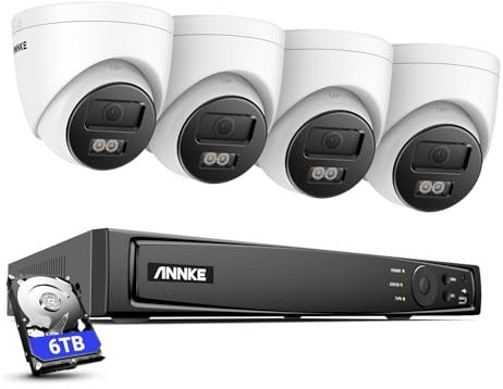 ANNKE 4K Überwachungskamera Set mit 4X 8MP PoE IP Kamera, 8CH CCTV NVR mit 6TB HDD für 24/7 Aufnahme, Personenerkennung und Fahrzeugerkennung, Fernzugriff, 100 Fuß IR Nachtsicht für Aussen/Innen