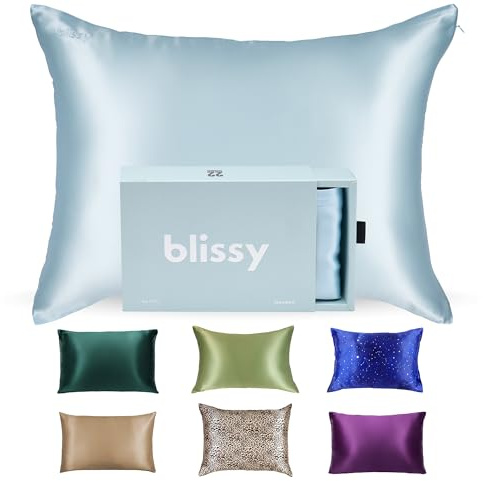 Blissy Silk Pillowcase - 100% Pure Mulberry Silk - 22 Momme 6A High-Grade Fibers - Silk Pillow Cover for Hair & Skin - Regular, Queen & King (Sky Blue, Standard)