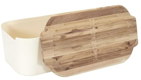 HOME DECO FACTORY Boîte à Pain Moderne Couvercle en Acacia Blanc et Marron | Plastique et acacia, boîte à pain, couvercle en bois, design élégant, conservation, cuisine, blanc et marron
