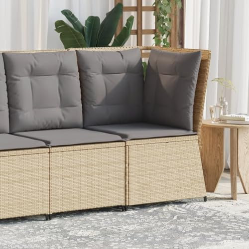 LAPOOH Garten-Ecksofa mit Kissen Beige Poly Rattan, Balkonmöbel, Gartenlounge, Gartenmöbel, Balkon Sofa, Terrassen Sofa, Terrassenmöbel - 368985