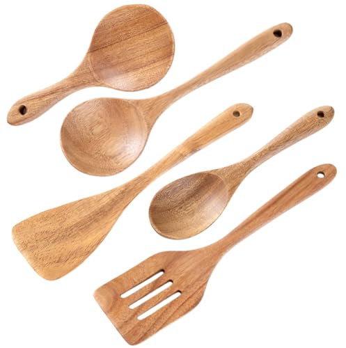 LICHENGTAI Cucchiaio da Cucina in Legno, Cucchiai di Legno Antiaderente Cucchiaio da Mescolare in Legno Cucchiai da Zuppa per Miscelazione, Cucina, Arrosto, e Risotto