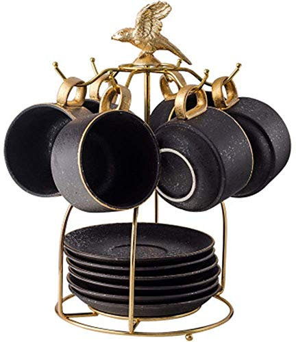 CQIKRWGWS Set di Tazze da caffè e tè da 13 Pezzi con Finiture in Oro, Stile Nordico, Servizio da caffè e tè in Porcellana Smaltata con 6 Pezzi