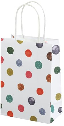 25 Papiertüten mit Henkel, Bunte Punkte, Wasserfarbe, Weisses Kraftpapier, 21 * 15 * 8cm