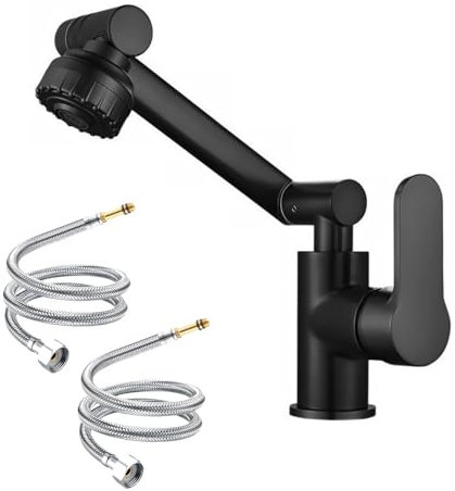 Robinet Noir Salle de Bain Rotatif à 180 Degrés, Robinet Lavabo Chaude et Froide, Robinets Universel à Bras Mécanique pour Cuisine, Salle de Bain (Noir)